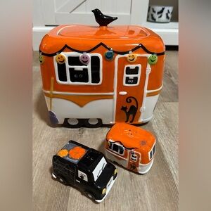 Tag Halloween Retro Camper Canister with Salt & Pepper shakers